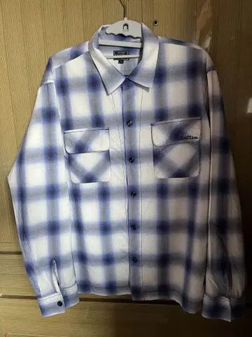 SCHOTT BROS. 파랑과 화이트 체크 무늬 플란넬 셔츠 L
