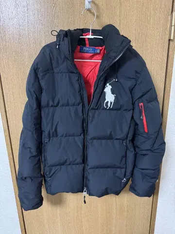 POLO 후드 부착 다운 자켓 블랙