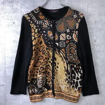 LEONARD FASHION 애니멀 무늬 큐빅 실크 니트 가디건