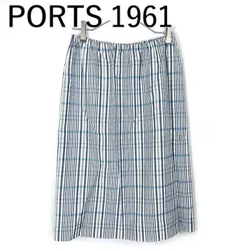 포츠 1961 PORTS 스커트 체크 허리밴딩 실크 블루 계열
