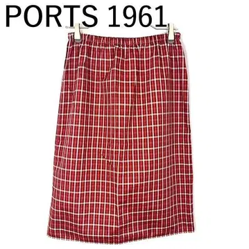포츠 1961 PORTS 스커트 체크 세미 타이트 허리밴딩 빨간색 계열