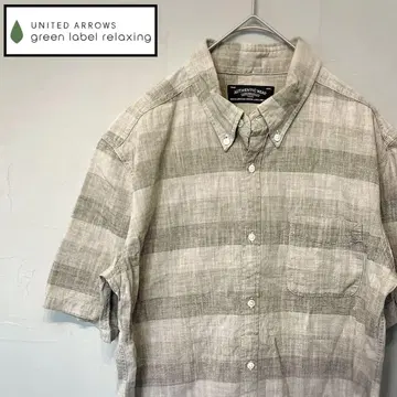 UNITED ARROWS 반팔 셔츠 그레이 계열 체크 코튼 100% L