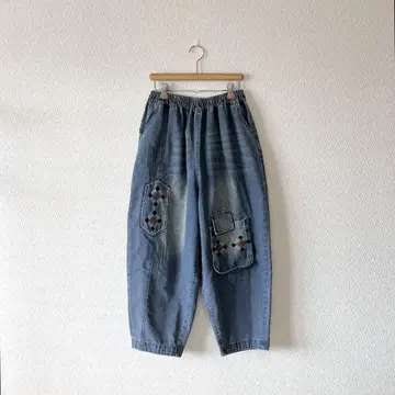COLORK 카락 리메이크풍 자수 와이드 데님 팬츠