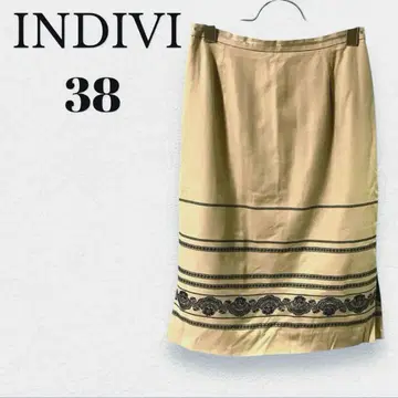 INDIVI 인디비 자수 스커트 무릎 기장 일본제 베이지 38 M