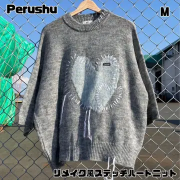 Perushu 페르슈 리메이크풍 스티치 하트 니트 그레이 M