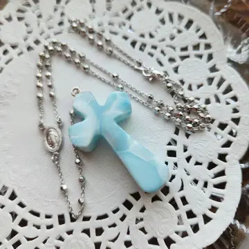 handmade 라리마 십자가 묵주 목걸이