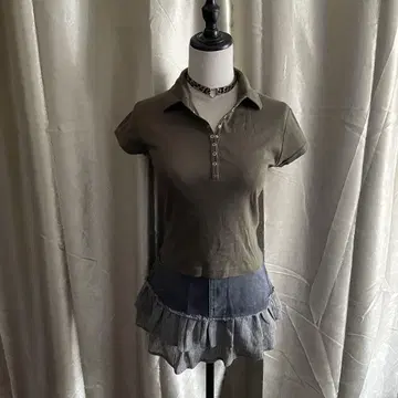 카라 부착 티셔츠 피치 T 코켓 페어리 그런지