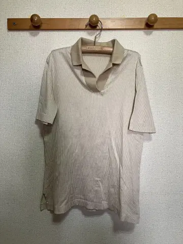 Aquascutum 아쿠아 스큐텀 피케 셔츠 반팔 스트라이프 베이지