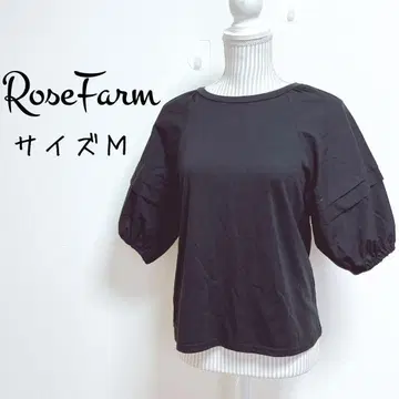 로즈 팜 볼륨 슬리브 티셔츠 탑 넥 리본 [M] 무지