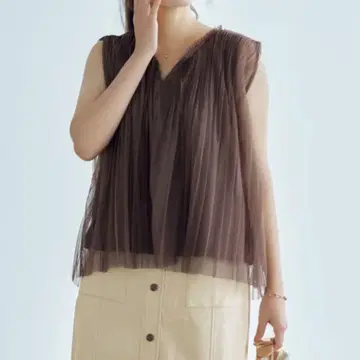 cohina 튤 플리츠 블라우스