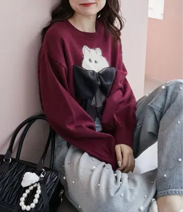 푹신푹신 고양이 리본 니트