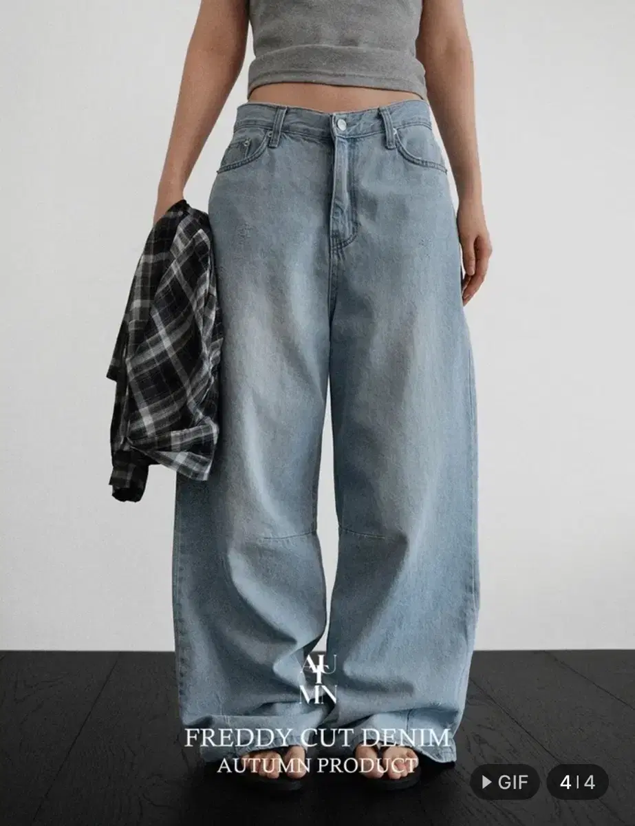 (New product) Autumn Freddy Slit Denim Laroom Blackup Reetkeem