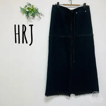 HRJ 데님 롱 스커트 리본 뒷면 슬릿