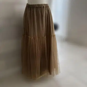 베이지 튤 롱 스커트