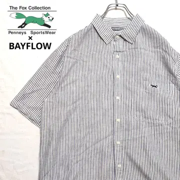BAYFLOW Penneys 콜라보 면 린넨 셔츠 스트라이프 원 포인트