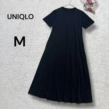 유니클로 UNIQLO] 에어리즘 코튼 롱 원피스 반팔 블랙 심플 M