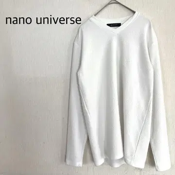 나노 유니버스 화이트 리브 니트 V넥 긴팔 남성용 유니섹스