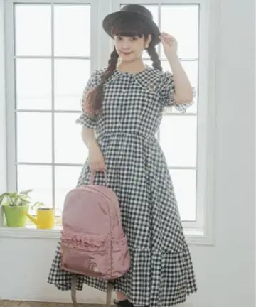 시마무라 아오키 미사코 빅 사이즈 원피스 깅엄 체크 블랙 5L