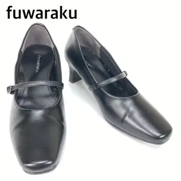 fuwaraku 후와라쿠 세미 스퀘어 토 힐 스트랩 가죽 펌프스 블랙