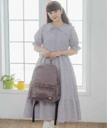 시마무라 아오키 미사코 원피스 깅엄 체크 퍼플 LL