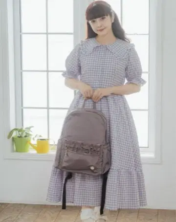 시마무라 아오키 미사코 빅 사이즈 원피스 깅엄 체크 퍼플 3L