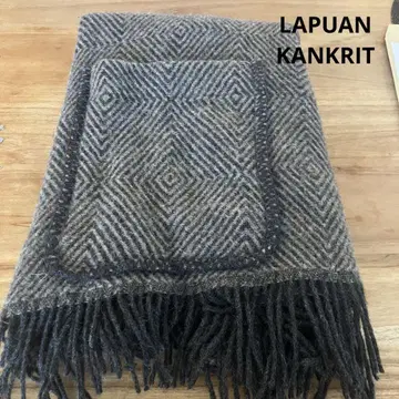 중고 LAPUAN KANKURIT 헤링본 울 숄 브라운