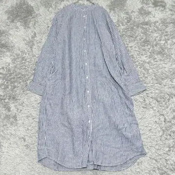 무인양품 스트라이프 린넨 셔츠 원피스 긴팔(M) 블루 계열