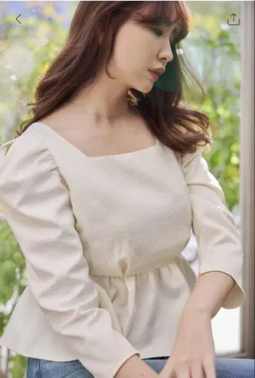 헤르리프토 볼륨 슬리브 자카드 톱