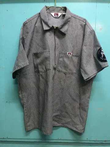 90's BEN DAVIS 스트라이프 반팔 워크 셔츠.