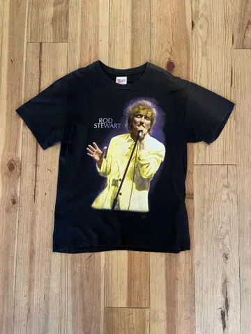 90s Rod Stewart 프린트 티셔츠 블랙