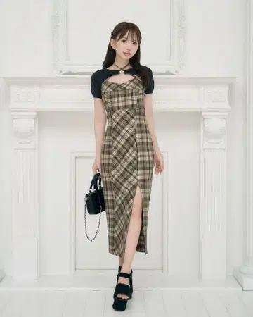 미셸 마카롱 앙상블 체크 원피스