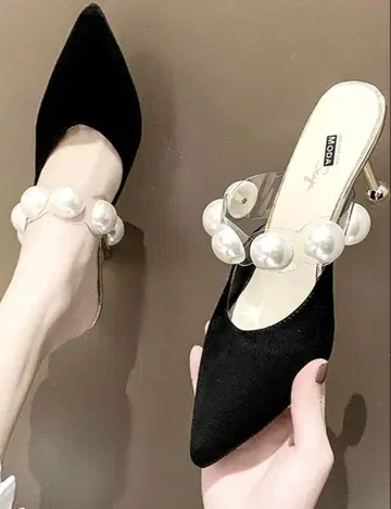 SHEIN 블랙 펄 장식 뮬 JP23(CN37)