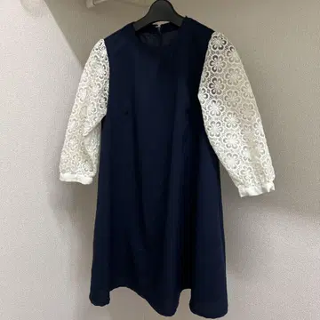 네이비 레이스 소매 원피스 F 사이즈