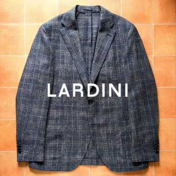 LARDINI 네이비 브라운 자켓 체크 린넨 혼방 52