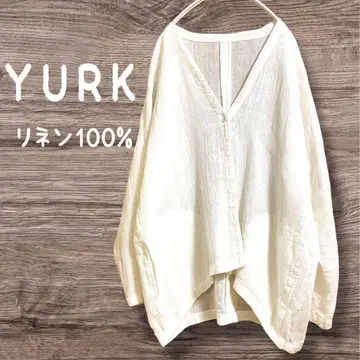 YURK 유르크 린넨 100% V넥 코쿤 가디건 내추럴 새상품급
