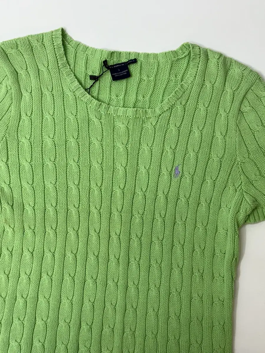 Polo Ralph Lauren Sports Fluorescent Green Cable Short Sleeve Knit