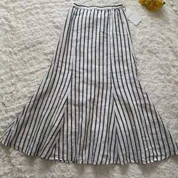 새상품 LOUNGEDRESS 린넨 100% 롱 스커트 스트라이프
