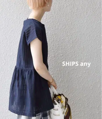 SHIPS any 홀 레이스 페플럼 티셔츠 세탁 가능 NAV Free