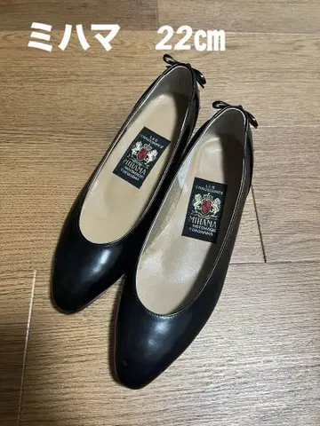 MIHAMA 블랙 펌프스 22cm 백 리본 스터드 포함