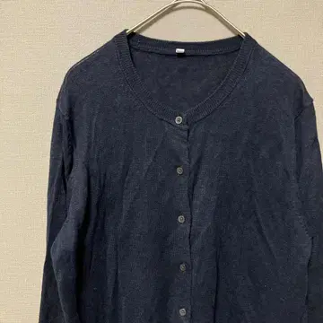 무인양품 린넨 가디건(M) 심플 네이비 무지 크루넥 긴팔