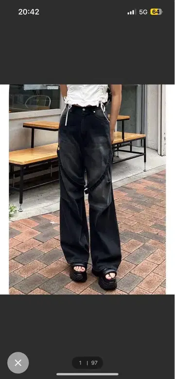 블랙 데님 와이드 팬츠 사이드 지퍼