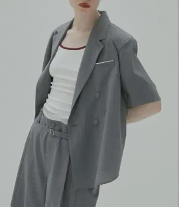 르 쉘 블루 더블 브레스티드 셔츠 자켓