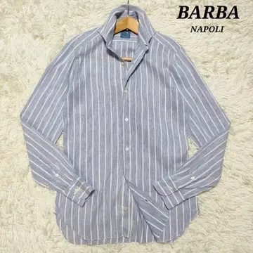 BARBA 바르바 셔츠 린넨 긴팔 스트라이프 남성용 38/15 M