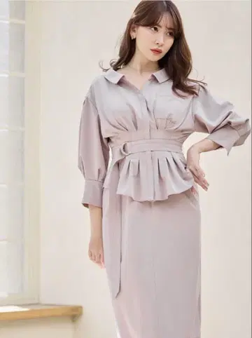 미사용 새상품 Belted Denim Effet Shirt Dress