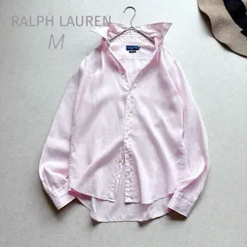 RALPH LAUREN |핑크 화이트 포니 자수 린넨 셔츠 M
