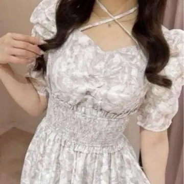 AnMille 플라워 크로스 플레어 OP 원피스