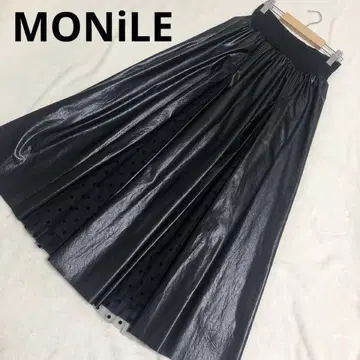 MONiLE 모니레 가죽 튤 이종 소재 허리밴딩 롱 스커트 블랙