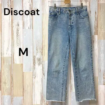디스코트 데님 팬츠 케미컬 워시 프린지 블루 M 스트레이트
