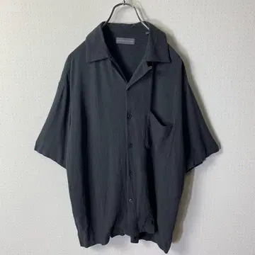 오픈 카라 셔츠 레이온 린넨 혼합 다크 그레이 오픈 카라 포켓 무지
