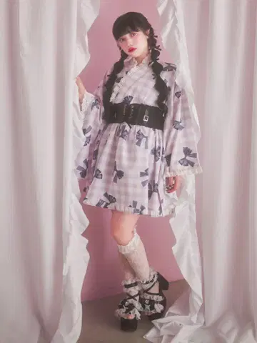 앙크루즈 Bemqin 깅엄 리본 유카타 원피스 핑크